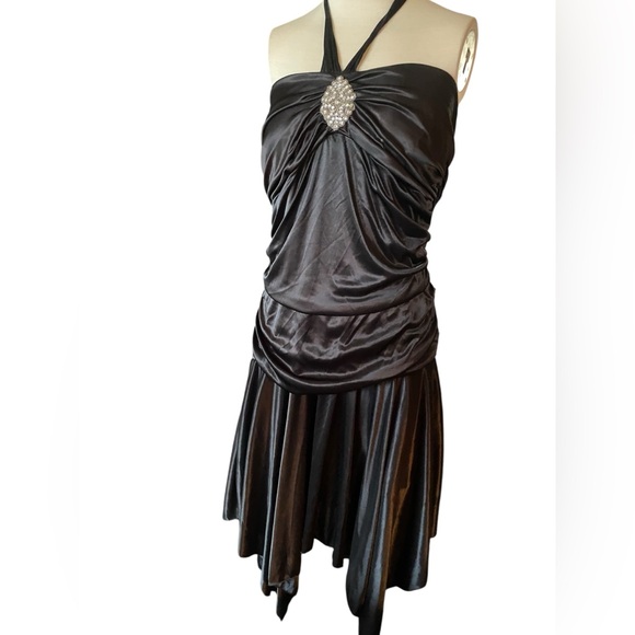 Vintage plus sz 1X halter baby doll scrunched hip black asymmetrical hem dress - Picture 1 of 16